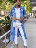 K New Denim Long Windbreaker Jacket With Holes Denim Jacket For Women_ecoleips.com