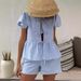 Women's Clothing Summer New Sweet Bow Plaid Shirt Wide Leg Shorts Casual Suit_ecoleips.com