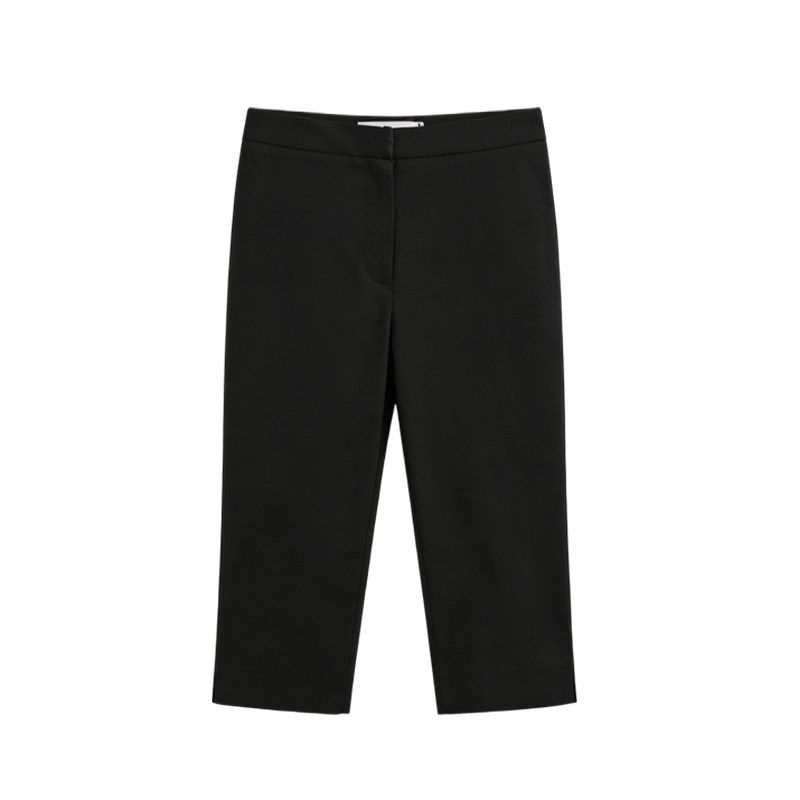 High-Waisted Slimming Cropped Pants European Style Straight Leg Casual Summer Pants for Petite Women with Side Slit_ecoleips.com