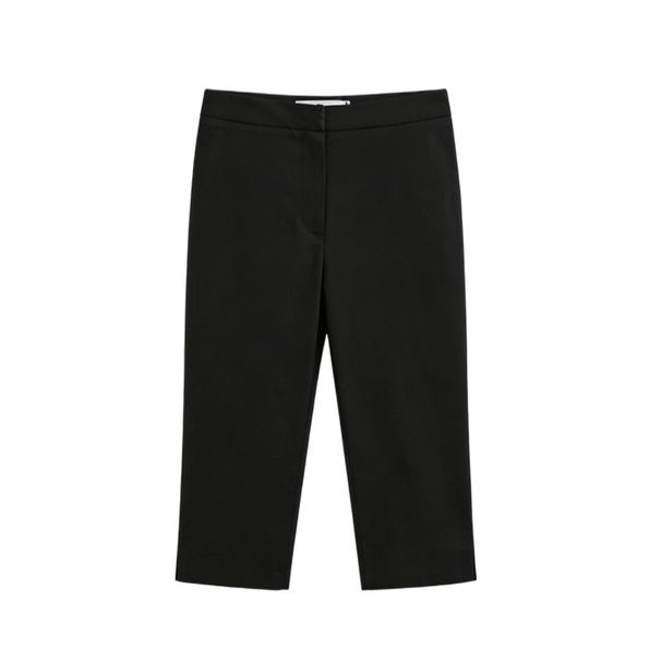 High-Waisted Slimming Cropped Pants European Style Straight Leg Casual Summer Pants for Petite Women with Side Slit_ecoleips.com