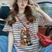 Dopamine-colored Striped Short-sleeve T-shirt For Women, Summer Design With Ruffled Edges, Loose Fit, Plus Size,_ecoleips.com