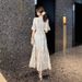 Cross-border Korean Dongdaemun 2026 Summer New Style Chiffon Floral Short-Sleeve Long Women's High-Waisted Flared Dress_ecoleips.com