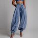 Women's High Waist Zip Ankle Jeans - Retro Relaxed Fit Casual Pants With Elastic Cuffs_ecoleips.com