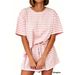 Women's Striped Two Piece Set European And American Style Spring/Summer Casual Home Wear Loose Fit Short Sleeve Shorts Set Fashionable_ecoleips.com