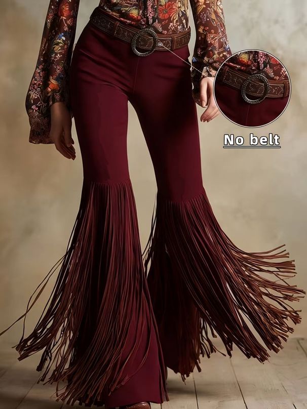 Women's Suede Trousers Retro Western Fringe Design New Arrivals For Ladies_ecoleips.com