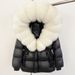 Luxury Women's Down Coat With Fox Fur Hood, Long Parka Jacket For Extreme Cold Weather, Elegant Loose Fit Outerwear With Detachable Faux Fur Collar_ecoleips.com
