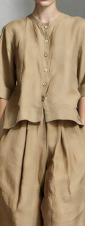 Women's Casual Linen-Blend Shirt And Wide-Leg Pants Set - Breathable Comfort Two-Piece Outfit_ecoleips.com