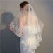Elegant Double-Layer Wedding Veil With Comb – Sparkling Lace Trim Bridal Headpiece (60-80cm, Ivory/White)_ecoleips.com