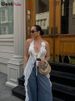 Weird Puss Ruffles Flowers Tank Tops Women Mesh Summer Sexy Deep V-Neck Irregular Tassel Halter Backless Camisole Wild Street_ecoleips.com