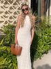 TARUXY Fashion Backless Ruched Long Dress For Women Halter Lace Up Sexy Ruffle Dress Loose Female 2025 Summer New Vacation Dress_ecoleips.com