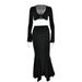 Women Trendy 2‑Piece Matching Set With Flared Sleeves, Cutout Waist & Mermaid Hem_ecoleips.com