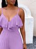 Holiday Style Women's Lotus Leaf Edge Suspender Jumpsuit, Thin And Breathable, Solid Color, Suspender Wide Legs, Travel_ecoleips.com