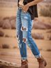 Women's Clothing Casual Washed Hole Straight Street Style Non Stretch Jeans_ecoleips.com