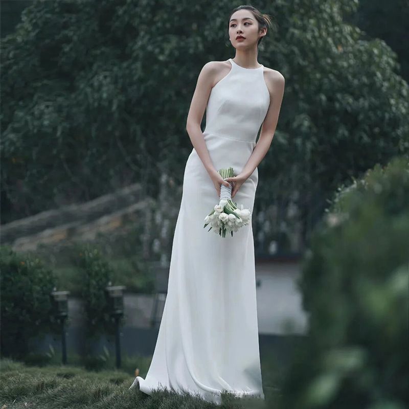 Women's Clothing Light Wedding Dress New Style Small Size Out Of The Gauze White Satin Simple Bride Travel Shoot Fishtail Dress_ecoleips.com