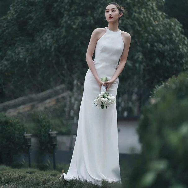 Women's Clothing Light Wedding Dress New Style Small Size Out Of The Gauze White Satin Simple Bride Travel Shoot Fishtail Dress_ecoleips.com