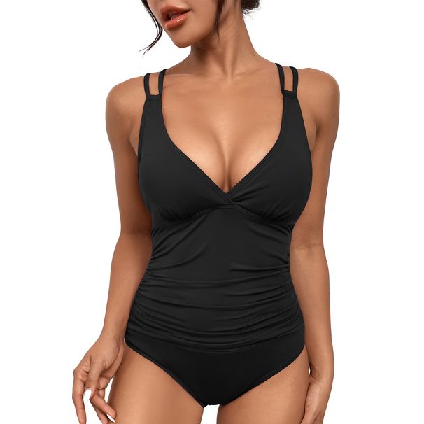 New European And American Sexy V Neck One Piece Swimsuit Female Swimsuit Belly Cover One Piece Swimsuit Female_ecoleips.com
