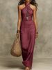 Elegant Sleeveless Summer Party Dress Sexy Halter Hight Waist Solid Color Gowns Women's Fashionable Draped Slim Fit Long Dress_ecoleips.com