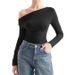 Women's Slim Fit Base Layer Top Long Sleeved Asymmetrical Neck Milk Silk T-Shirt Sexy Off-Shoulder_ecoleips.com