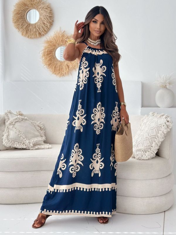 Women's Clothing Summer New Positioning Flower Printed Suspender Dress Long Dress Women's Clothing_ecoleips.com