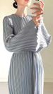 Women Elegant Pleated Midi‑Maxi Dress Flare Long Sleeve High Waist Slim‑Fit Casual Formal Party Mid‑Long Dress_ecoleips.com
