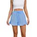 2025s Women's Cotton Linen Shorts With Ruffle Hem, Elastic Waistband, Drawstring, Casual Pants For Women_ecoleips.com