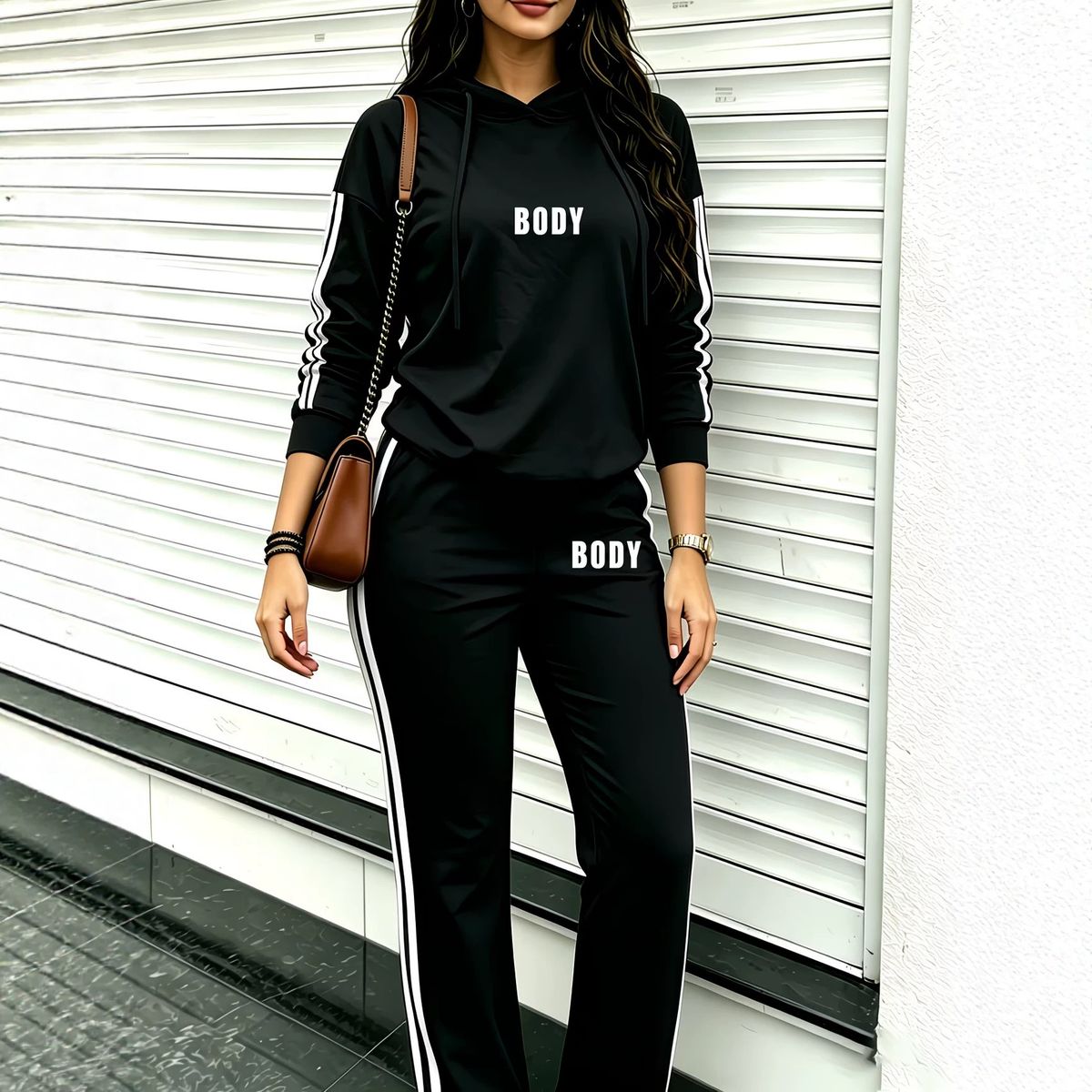 Women's Casual Street Style Hooded Sweatshirt And Trousers Fashion Set Letter Print Comfortable 2043_ecoleips.com