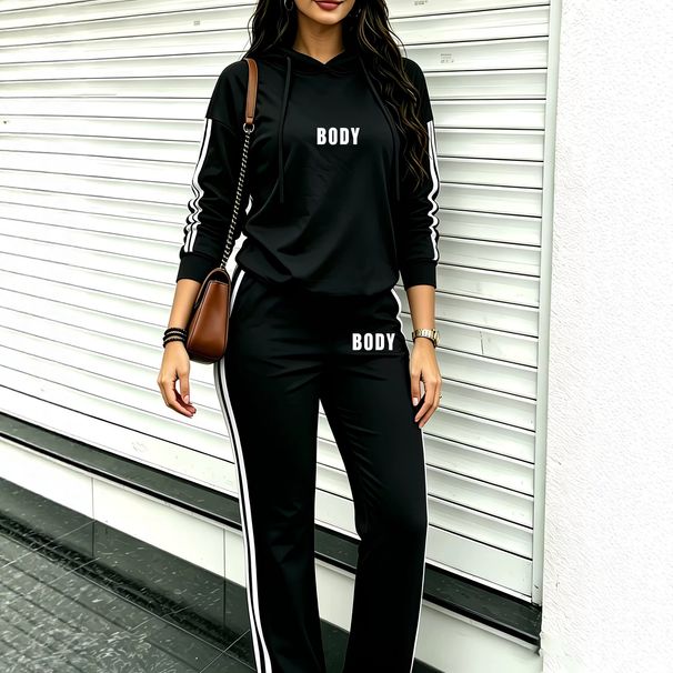 Women's Casual Street Style Hooded Sweatshirt And Trousers Fashion Set Letter Print Comfortable 2043_ecoleips.com