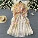 Women's Clothing Women's Printed Dress Stand Up Collar Long Sleeves High Waist Long Skirt Niche French Chiffon Fairy Skirt_ecoleips.com