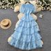 Women's Pink Lace Dress High Waisted Cake Skirt Long Elegant Korean Style French Sweet Summer Dress_ecoleips.com