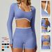 Women's Seamless Color Block Yoga Top Long Sleeve Faux Two Piece Slim Fit Running Sports Fitness T-Shirt 9245_ecoleips.com