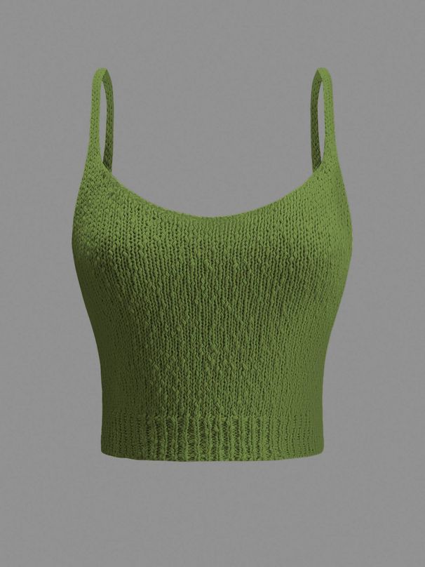 Women's Summer Vacation Knit Cami, V-Neck Spaghetti Strap Cropped Tank Top_ecoleips.com
