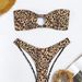Women Leopard Print 2 Piece Bikini Set Strapless Bandeau Ring Cutout Front High Cut Cheeky Bathing Suit Summer Beach Swimwear_ecoleips.com