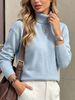 Light Blue Turtleneck Pit Rib Knit Sweater, Loose Lightweight Breathable Soft Skin-touch Long Sleeve Pullover_ecoleips.com