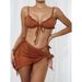 's New Women's Swimsuit Is A Solid Color Halter-neck Tie Bikini Three-piece Set, High-waisted Mesh Two-piece_ecoleips.com