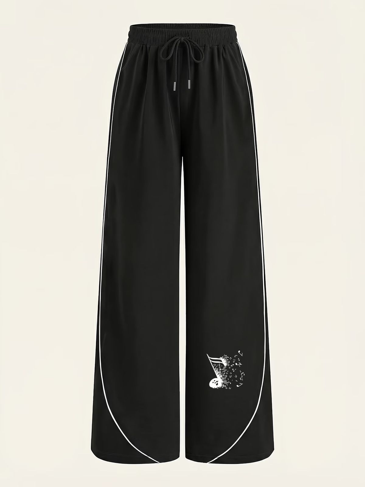 Women's Casual Wide Leg Sports Pants Spring/Autumn Loose Fitting Musical Note Print Fashionable Polyester_ecoleips.com