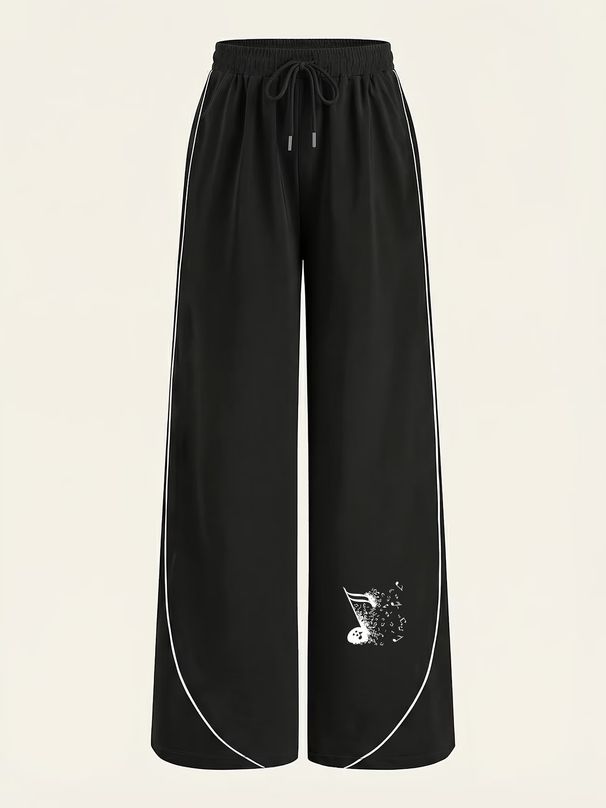 Women's Casual Wide Leg Sports Pants Spring/Autumn Loose Fitting Musical Note Print Fashionable Polyester_ecoleips.com