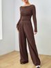 Women's Clothing Women's Autumn Winter Fashion Two-Piece Suit Solid Color Long Sleeve Top With Wide Leg Trousers Casual Style Clothing Set_ecoleips.com