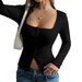 Women's Square Neck Long Sleeve Knit Top Slim Fit Solid Color Base Shirt For Autumn Winter_ecoleips.com