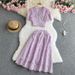 Women's Clothing Fashion Single Row Female Celebrity Temperament Round Neck Short Sleeved Suit Buttoned Lace Shirt Two Piece High Waisted A Line Skirt_ecoleips.com