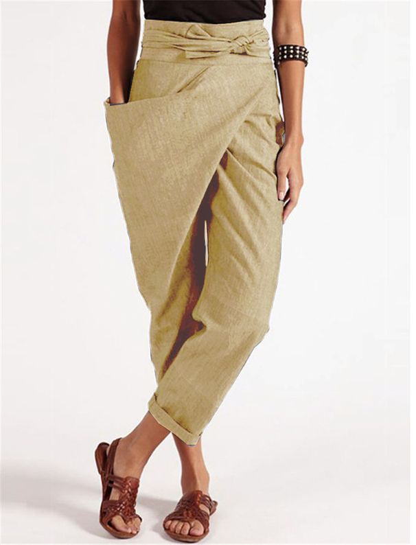 Women's Casual Lace-Up Nine-Point Pants European American Style Polyester Irregular Pattern Spring/Autumn Summer Regular Fit_ecoleips.com