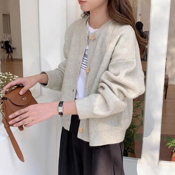 Aria Basics Aria Basics Soft Relaxed Knitted Cardigan For Women, Early Spring Wear, Autumn And Winter Vintage Button Top, Loose Coat Sweater_ecoleips.com