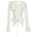 Wind Autumn New Women's Clothing Dreamy White Yarn Elegant Lace Up Bow Ruffle Top_ecoleips.com