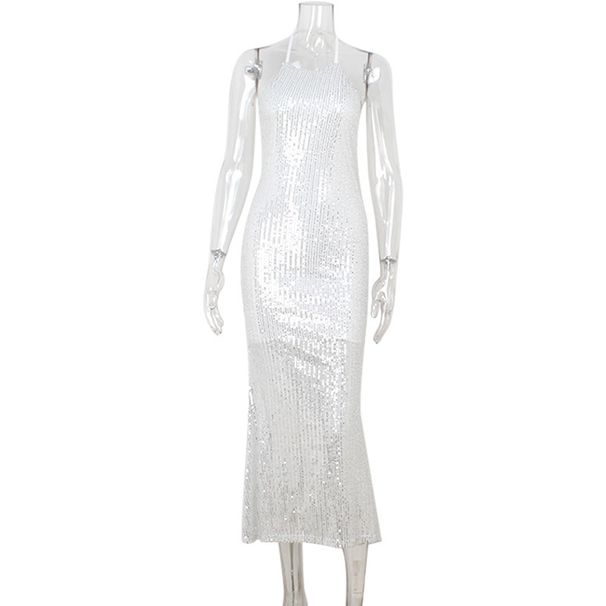 Women's Clothing New Halter Neck Backless Slim Temperament Light Luxury Sequin Dress Dress Waist Hip Fishtail Skirt_ecoleips.com