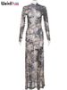 Weird Puss Mesh Print Women Maxi Dress Turtleneck Full Sleeve Bodycon Autumn Trendy Hipsters High Street Party Y2K Attirewear_ecoleips.com