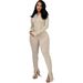 Women's Ribbed Striped Sweatshirt & Pants Set - Urban Sporty Outfit For Autumn & Winter, Fashionable Casual Loungewear_ecoleips.com