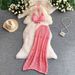 Elegant Women's Backless V Neck Camisole & Floral Fishtail Skirt Two Piece Set Sexy Resort Style Spring/Summer Goddess Look_ecoleips.com