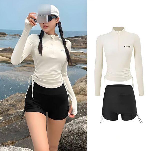 Women's Two Piece Swimsuit Sports Set With Long Sleeves And Pants Sun Protection Slimming Design For Swimming And Hot Springs Suitable For Students_ecoleips.com