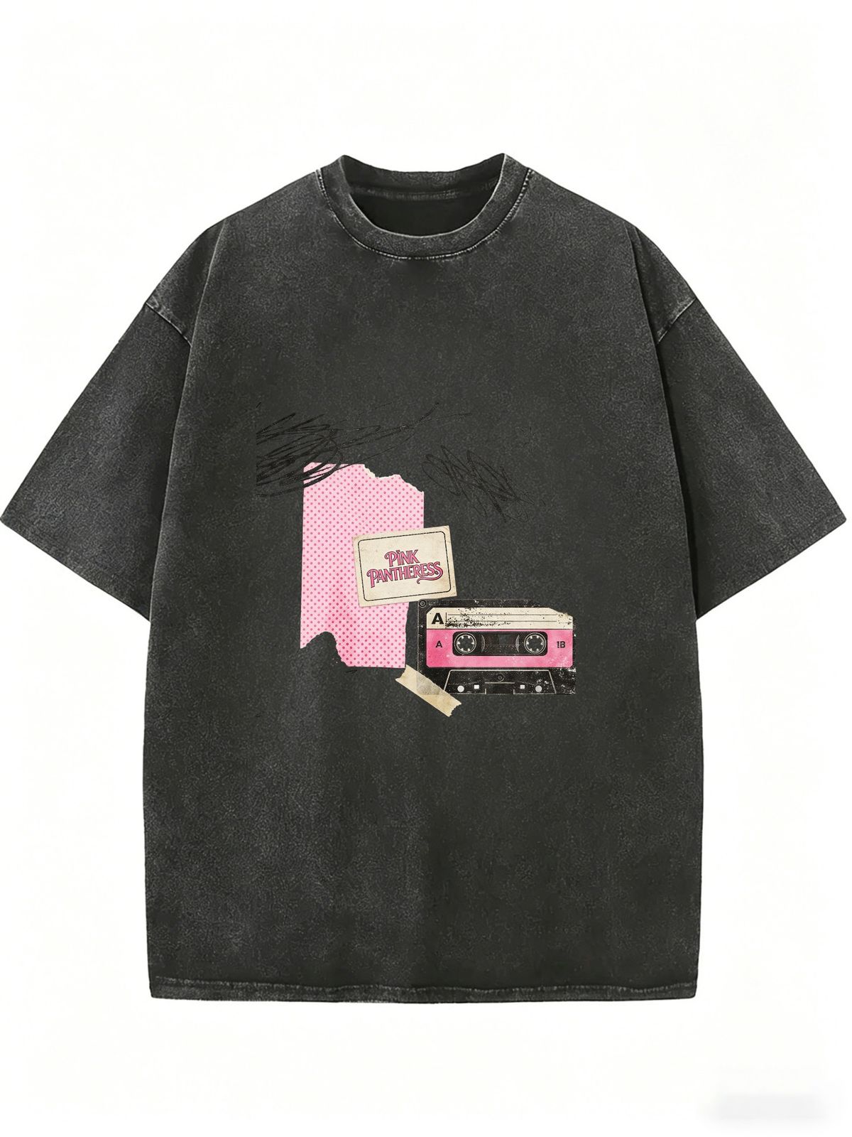 Women's Y2K Cassette Tape Print T-shirt, Featuring A Retro Cassette Tape Print Patchwork Design, A Casual Street Style Short-sleeved Top._ecoleips.com