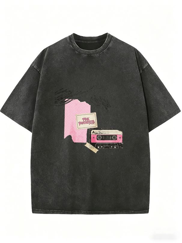 Women's Y2K Cassette Tape Print T-shirt, Featuring A Retro Cassette Tape Print Patchwork Design, A Casual Street Style Short-sleeved Top._ecoleips.com