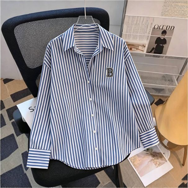 Women's New Spring/Summer Striped Long-Sleeve Shirt – Printed, Loose-Fit, Versatile Top-1_ecoleips.com